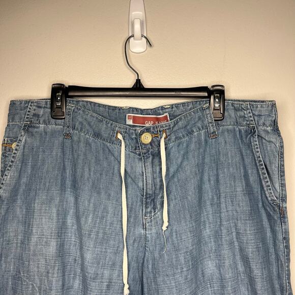 GAP Women's Drawstring Wide Leg Jeans Size 16 Blue Denim Casual Coastal Preppy - Picture 2 of 8